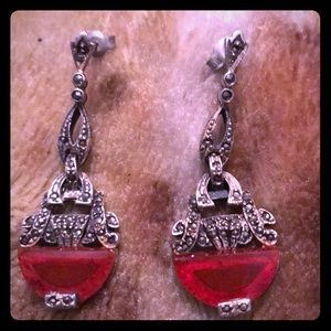Ladies Marcasite Carnelian earrings rare find